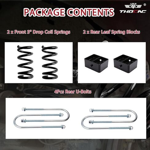 طقم خفض زنبركي لملف السقوط عالي التحمل 3 بوصات أمامية و4 بوصات خلفية لـ 1982-2004 Chevy S10/Blazer & GMC Sonoma/Jimmy 2WD V6 مع مسامير على شكل حرف U (أسود) in Kuwait