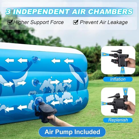 Large Inflatable Pool for Adults Kids, 130" X 72" X 22" Blow-up Pools Inflatable Swimming Pool with Pump, 2026 Oversized Thickened Family Inflatable Kiddie Pool for Backyard Garden Summer Outdoor in Kuwait