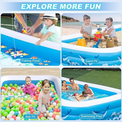 Large Inflatable Pool for Adults Kids, 130" X 72" X 22" Blow-up Pools Inflatable Swimming Pool with Pump, 2026 Oversized Thickened Family Inflatable Kiddie Pool for Backyard Garden Summer Outdoor in Kuwait
