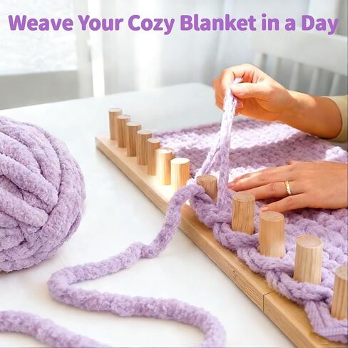 46" Beechwood Chunky Blanket Loom Kit, Adjustable Hand Knitting Loom for DIY Chunky Yarn Blankets, Large Wooden Loom Knitting Board, No Needles Required Blanket Maker, Beginner Friendly Craft Gift in Saudi Arabia