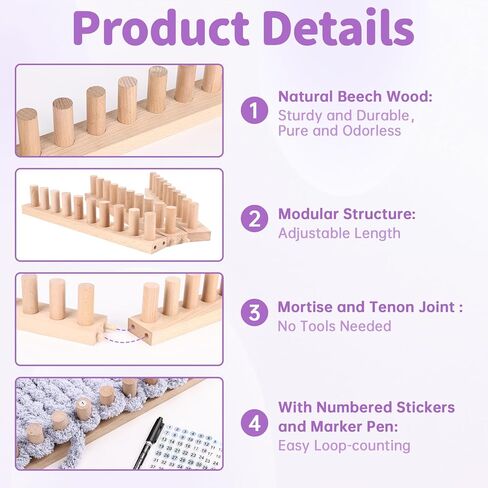 46" Beechwood Chunky Blanket Loom Kit, Adjustable Hand Knitting Loom for DIY Chunky Yarn Blankets, Large Wooden Loom Knitting Board, No Needles Required Blanket Maker, Beginner Friendly Craft Gift in Saudi Arabia