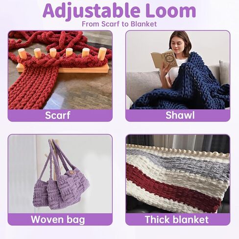 46" Beechwood Chunky Blanket Loom Kit, Adjustable Hand Knitting Loom for DIY Chunky Yarn Blankets, Large Wooden Loom Knitting Board, No Needles Required Blanket Maker, Beginner Friendly Craft Gift in Saudi Arabia