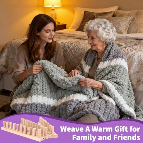 46" Beechwood Chunky Blanket Loom Kit, Adjustable Hand Knitting Loom for DIY Chunky Yarn Blankets, Large Wooden Loom Knitting Board, No Needles Required Blanket Maker, Beginner Friendly Craft Gift in Saudi Arabia