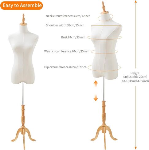 Dress Form Sewing Mannequin Torso，Female Manikin Body with Tripod Base Stand，Height Adjustable 60-67 inches Foam Modeling, Suitable for Clothing Jewelry Display in Kuwait