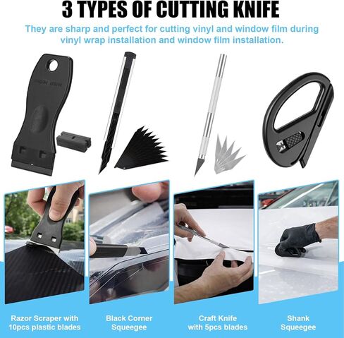 Boao 65 Pcs Car Vinyl Wrap Applicator Tool Kit Car Wrapping Tools Window Tint Tools with Gloves Vinyl Wrap Magnetic Holder for Window Wrapping Tinting in Kuwait