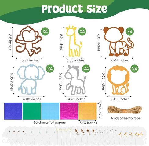 Bafeil 24 Pack Jungle Animal Suncatcher Craft Kit, DIY Mosaic Window Art Kit with Transfer Paper, Sun Catcher Activity for Classroom, Party, VBS, Summer Camp Home Window Ornaments in Kuwait
