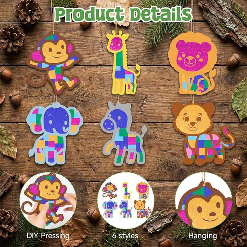 Bafeil 24 Pack Jungle Animal Suncatcher Craft Kit, DIY Mosaic Window Art Kit with Transfer Paper, Sun Catcher Activity for Classroom, Party, VBS, Summer Camp Home Window Ornaments in Kuwait