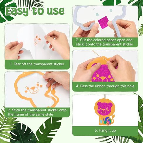 Bafeil 24 Pack Jungle Animal Suncatcher Craft Kit, DIY Mosaic Window Art Kit with Transfer Paper, Sun Catcher Activity for Classroom, Party, VBS, Summer Camp Home Window Ornaments in Kuwait