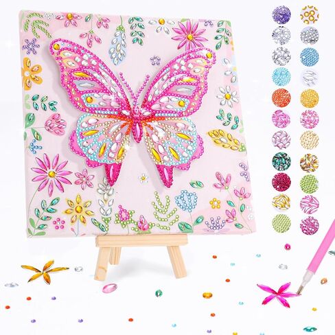 Ovveroche Arts and Crafts for Kids Age 8-12, Butterfly Diamond Art Kit with Stand,6 7 8 9 10 11 Year Old Girls Birthday Gift Purple 3D DIY Big Gem Dots Painting for Teen Adult Beginner Home Wall Decor in Saudi Arabia