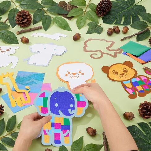 Bafeil 24 Pack Jungle Animal Suncatcher Craft Kit, DIY Mosaic Window Art Kit with Transfer Paper, Sun Catcher Activity for Classroom, Party, VBS, Summer Camp Home Window Ornaments in Kuwait