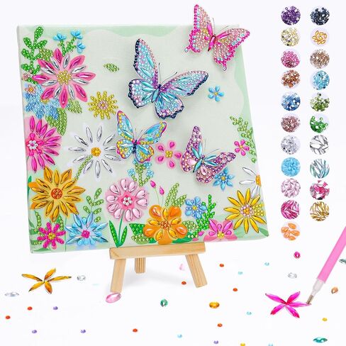 Ovveroche Arts and Crafts for Kids Age 8-12, Butterfly Diamond Art Kit with Stand,6 7 8 9 10 11 Year Old Girls Birthday Gift Purple 3D DIY Big Gem Dots Painting for Teen Adult Beginner Home Wall Decor in Saudi Arabia