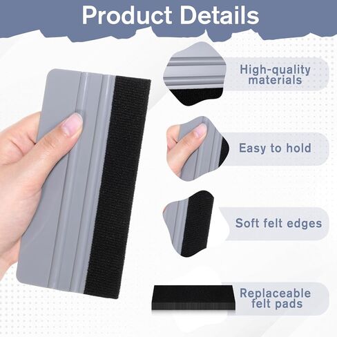 15 Pack Plastic Vinyl Squeegee, 6 Inch Felt Edge Squeegee for Tint Film Decal, Vinyl Wrap Installation Wallpaper Smooth Tool, Vinyls Scraper Decal Applicator Tool, with 15 Pcs Black Felt Fabric in Kuwait