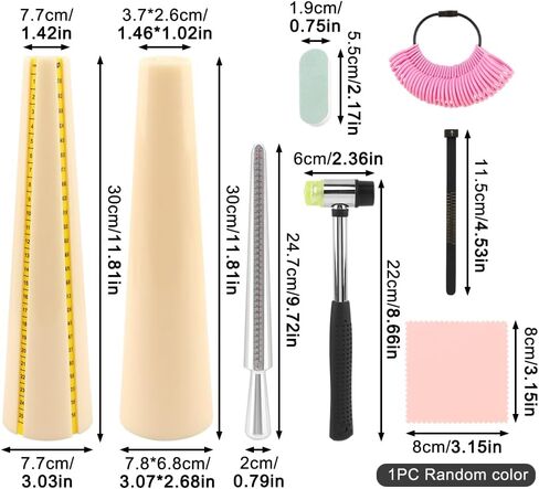 Bracelet Mandrel Sizer Set, Ring Sizer Measuring Tools with Rubber Hammer, Graduated Round Mandrels with Bracelet Rod, Ring Mandrel Sizering Tools Jewelry Tool(Size:DIY & Jewelry Makers) in Kuwait