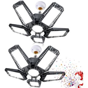 مصابيح المرآب - برغي 160 وات 16000LM 6500K في مصابيح المرآب LED 5+1 لوحات قابلة للتشوه للطابق السفلي، ورشة العمل، العلية، E26/E27، أسود (2) in Kuwait