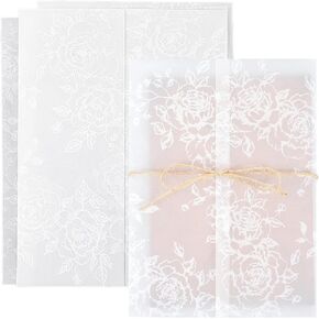100 Pack Vellum Jackets for 5x7 Invitations - Pre-Folded Vellum Paper 5x7, 130GSM Translucent Wedding Invitation Wraps with Elegant Floral Pattern (White) in Kuwait