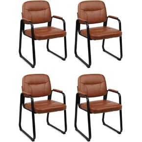 CLATINA Reception Chair Set of 8, Leather Guest Chair with Padded Arms and Sled Base, Waiting Room Chair No Wheels, Computer Desk Chair for Office, Home, Break Conference Meeting Room, School, Brown in Saudi Arabia