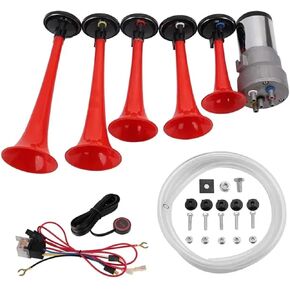 Car horn 12v sup er loud whistle horn can be modif ied truck air pump air horn 5 tube music horn(LACU harness button) in Kuwait