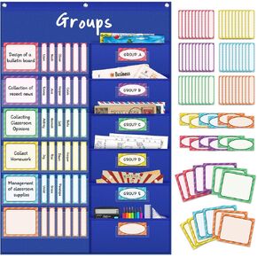 AKAYOK Small Group Pocket Chart with 84 Colorful Dry Erase Cards, Classroom Jobs Chart with 6 Pocket Wall Hanging File Folder, Pocket Chart for Classroom,Office,Home, Small Group Classroom Must Haves in Kuwait