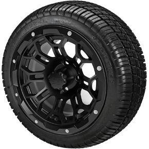 RM Cart 12 بوصة Hercules أسود لامع على إطارات شعاعية 215/35R12 Deli (مجموعة من 4) | مجموعة إطارات وعجلات عربة الجولف مع صواميل العروة القياسية in Kuwait