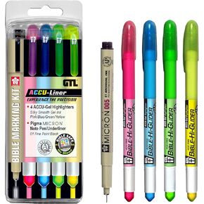 G.T. Luscombe Company, Inc. Accu-Gel/Pigma Micron Bible Marking Study Kit | No Bleed Solid Gel Ink Highlighter & Pigmented Ink | No Smearing or Fading | Long Lasting Bright Colors (Set of 5) in Saudi Arabia