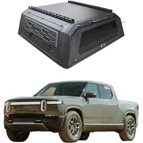 Truck Topper Compatible with Rivian R1T 2022–2025 4.5ft Bed, Lockable Hardtop Camper Shell w/Gullwing Doors, Rear Tent & Interior Light, No-Drill Bed Cap Pickup Canopy(Plain) in Kuwait