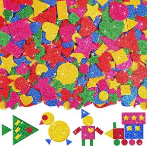625Pcs Glitter Foam Stickers Foam Heart Star Circles Shape Sticker Self Adhesive Colorful Sticker for Crafts Teacher Supplies Greeting Cards Home Decor DIY Art Project Scrapbooking(5,Colorful) in Kuwait