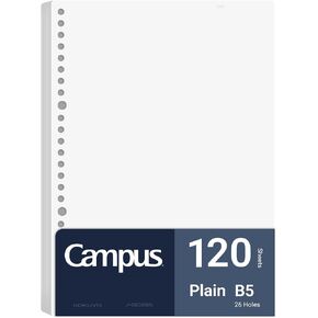 Kokuyo Campus Loose Leaf Paper for Binders, Business Type, Sarasara Smooth Writing, A5, Plain Ruled, 20 Holes, 120 Sheets, pH Neutral, Bleed Resistant (NO-G806WN) in Kuwait
