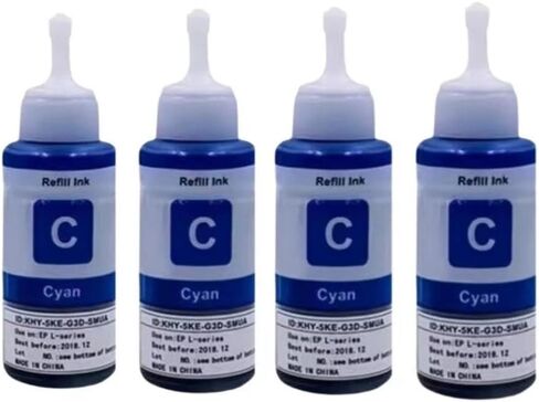 Dye Ink Compatible with L100 L110 L120 L132 L210 L222 L300 L312 L355 L350 L362 L366 L550 L555 L566 L220 L565 L365 L805 4 X 70ML(4 M) in Saudi Arabia
