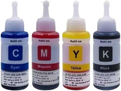 Dye Ink Compatible with L100 L110 L120 L132 L210 L222 L300 L312 L355 L350 L362 L366 L550 L555 L566 L220 L565 L365 L805 4 X 70ML(4 M) in Saudi Arabia