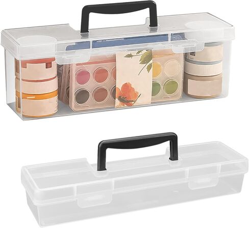 2 Sizes Paint Storage Boxes, Portable Long Paint Brush Case with Handle, 20 Bottles Capacity Plastic Art Organizer Craft Box, Clear Empty Painting Tool Containers (2 Pcs) in Kuwait