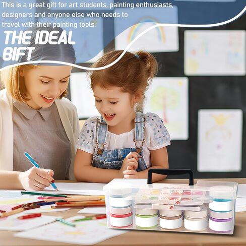 2 Sizes Paint Storage Boxes, Portable Long Paint Brush Case with Handle, 20 Bottles Capacity Plastic Art Organizer Craft Box, Clear Empty Painting Tool Containers (2 Pcs) in Kuwait