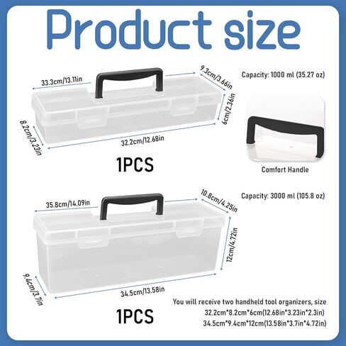 2 Sizes Paint Storage Boxes, Portable Long Paint Brush Case with Handle, 20 Bottles Capacity Plastic Art Organizer Craft Box, Clear Empty Painting Tool Containers (2 Pcs) in Kuwait