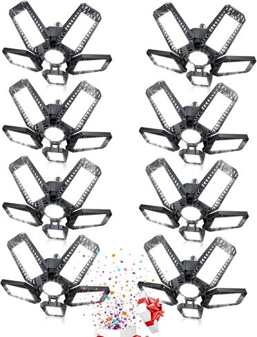 مصابيح المرآب - برغي 160 وات 16000LM 6500K في مصابيح المرآب LED 5+1 لوحات قابلة للتشوه للطابق السفلي، ورشة العمل، العلية، E26/E27، أسود (2) in Kuwait