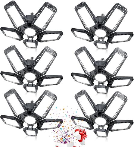 مصابيح المرآب - برغي 160 وات 16000LM 6500K في مصابيح المرآب LED 5+1 لوحات قابلة للتشوه للطابق السفلي، ورشة العمل، العلية، E26/E27، أسود (2) in Kuwait