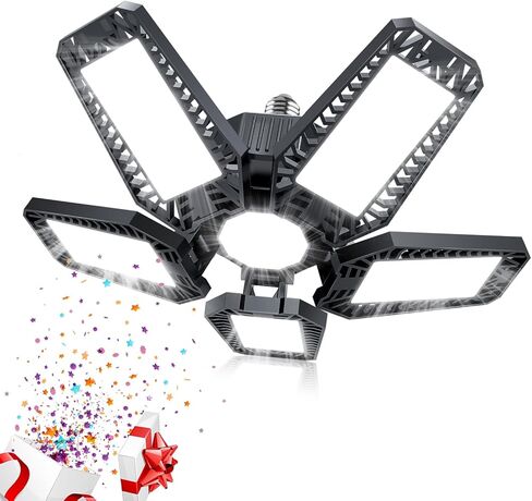 مصابيح المرآب - برغي 160 وات 16000LM 6500K في مصابيح المرآب LED 5+1 لوحات قابلة للتشوه للطابق السفلي، ورشة العمل، العلية، E26/E27، أسود (2) in Kuwait