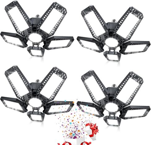 مصابيح المرآب - برغي 160 وات 16000LM 6500K في مصابيح المرآب LED 5+1 لوحات قابلة للتشوه للطابق السفلي، ورشة العمل، العلية، E26/E27، أسود (2) in Kuwait