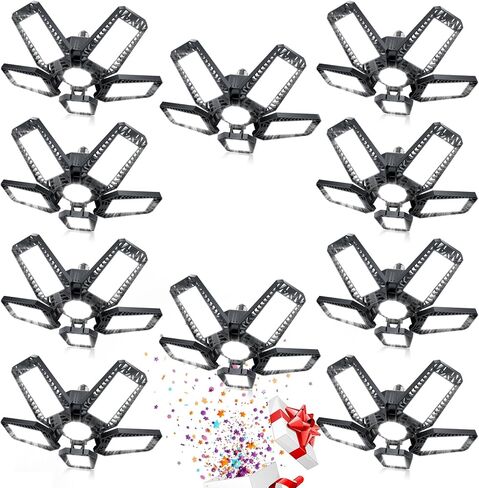 مصابيح المرآب - برغي 160 وات 16000LM 6500K في مصابيح المرآب LED 5+1 لوحات قابلة للتشوه للطابق السفلي، ورشة العمل، العلية، E26/E27، أسود (2) in Kuwait