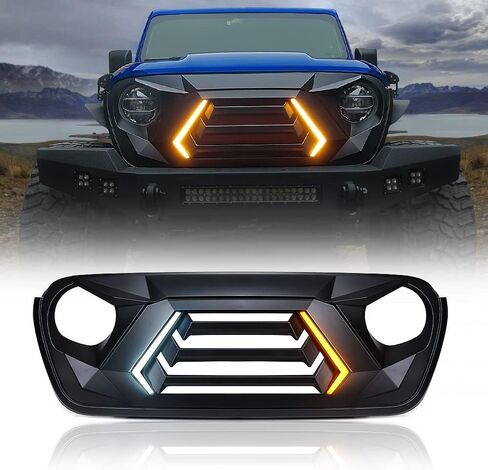 استبدال الشواية الأمامية Xprite متوافق مع 2018-2026 Jeep Wrangler JL JLU & 2020+ Gladiator JT، شبكة قرش سوداء غير لامعة مع ضوء إشارات الجري والانعطاف in Kuwait