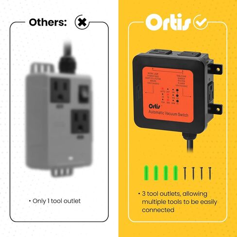 2026 New! Automatic Vacuum Switch - Ortis Dust Control Autoswitch for 3 Power Tools, Delay Vacuum On/Off to Prevent Circuit Overload and Tripping, Adjustable Actuation Threshold, Orange Red in Kuwait