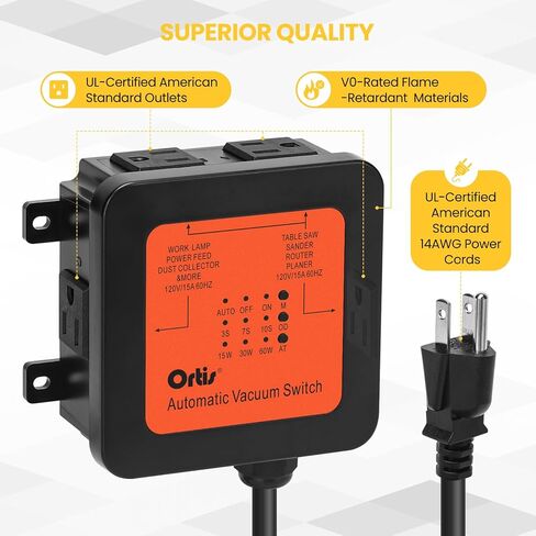 2026 New! Automatic Vacuum Switch - Ortis Dust Control Autoswitch for 3 Power Tools, Delay Vacuum On/Off to Prevent Circuit Overload and Tripping, Adjustable Actuation Threshold, Orange Red in Kuwait
