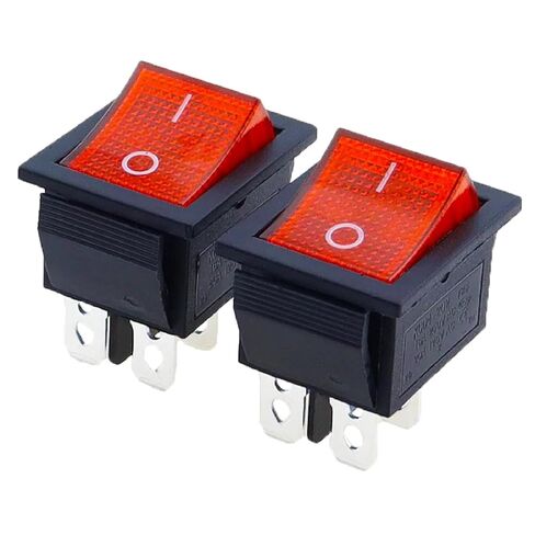 KCD4-20 Rocker Switch, Red LED Illuminated, 4 Pin ON/Off Toggle, 20A 250V, 5 Pack in Kuwait