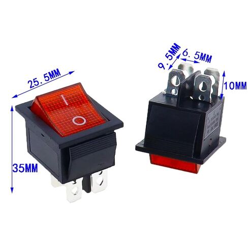 KCD4-20 Rocker Switch, Red LED Illuminated, 4 Pin ON/Off Toggle, 20A 250V, 5 Pack in Kuwait