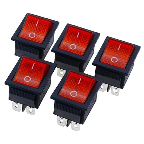 KCD4-20 Rocker Switch, Red LED Illuminated, 4 Pin ON/Off Toggle, 20A 250V, 5 Pack in Kuwait