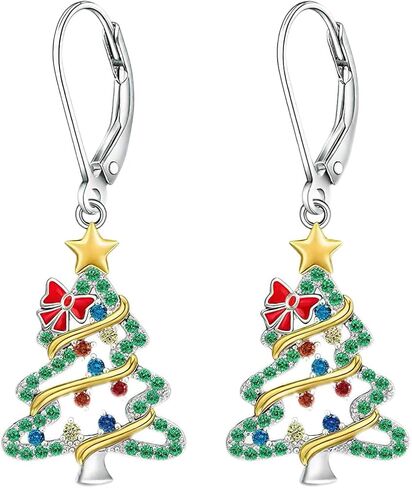 Christmas Tree Jewelry Set, Crystal Earrings and Necklace with Star and Red Bow, 0.79 x 0.56 inches in Saudi Arabia