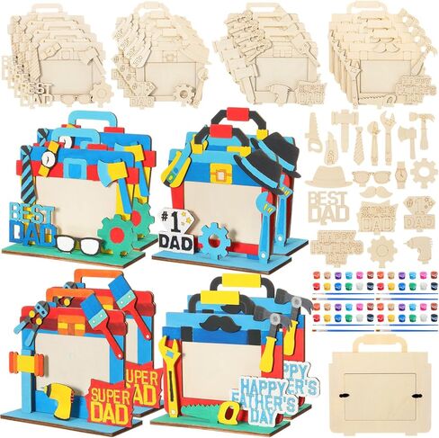 DoubleFill 12 Sets Father's Day Crafts Kit DIY Picture Frames with Paints Small Wooden Signs Color Your Own Wood Frame Gifts for Father's Day Activities Craft Project in Kuwait