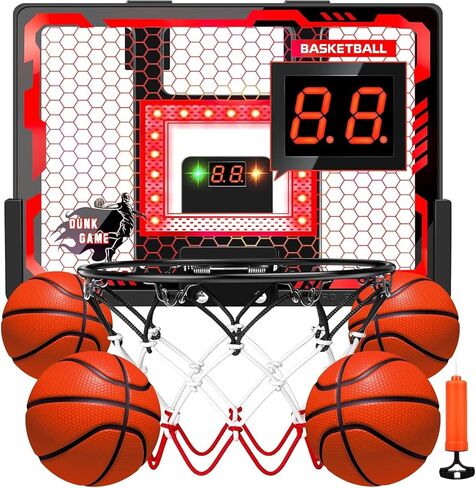 Indoor Basketball Hoop Pro, Mini Basketball Hoop Over The Door with LED Light/Scoreboard/4 Balls- Upgraded Anti-Impact Backboard, Basketball Toys Gifts for 6 7 8 9 10 11 12 Year Old Boys Red in Saudi Arabia