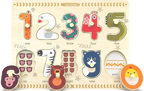 Puzzles for Toddlers 2-4, Wooden Puzzle for Toddlers, Wood Peg Puzzle for Preschool Kids, Number Learning Puzzles Baby Board Toys, 1 2 3 Shape Knob Puzzle for Girls Boys 18Months and Up in Kuwait