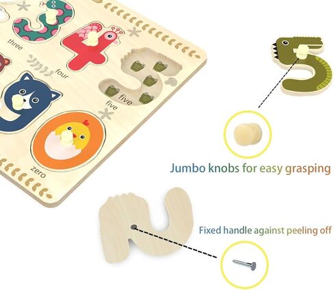 Puzzles for Toddlers 2-4, Wooden Puzzle for Toddlers, Wood Peg Puzzle for Preschool Kids, Number Learning Puzzles Baby Board Toys, 1 2 3 Shape Knob Puzzle for Girls Boys 18Months and Up in Kuwait