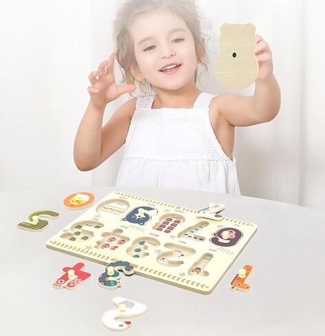 Puzzles for Toddlers 2-4, Wooden Puzzle for Toddlers, Wood Peg Puzzle for Preschool Kids, Number Learning Puzzles Baby Board Toys, 1 2 3 Shape Knob Puzzle for Girls Boys 18Months and Up in Kuwait