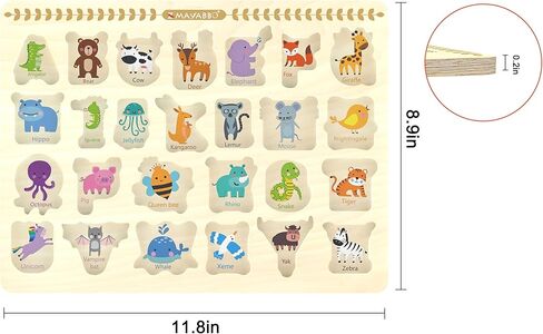 Wooden Peg Puzzle for Toddlers, Alphabet Learning Toys, Baby Puzzles Alphabet Board for Kids, Preschool Knob Puzzle for Boys Girls, Chunky ABC Shape Puzzles for 2 3 4 Year Old in Kuwait